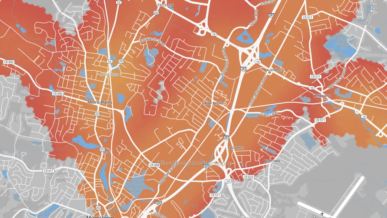 Transit Grade map of 07927, NJ