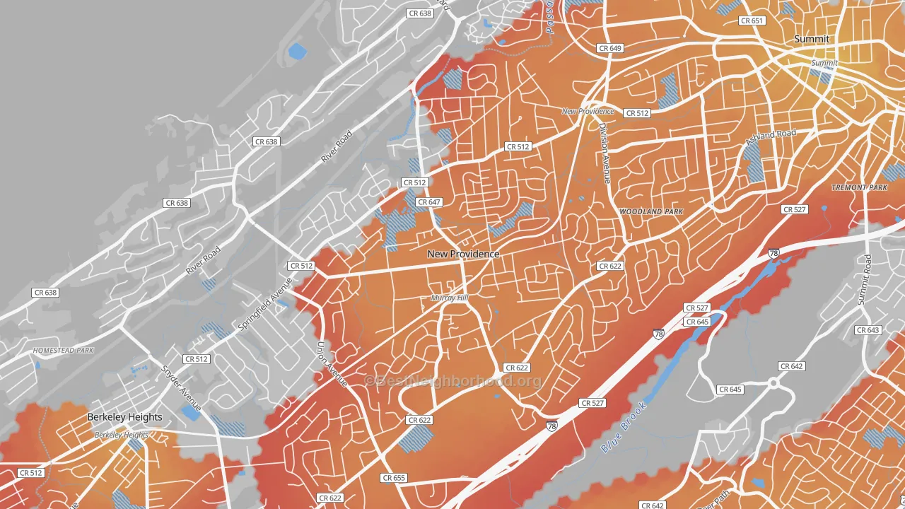 Transit Grade map of 07974, NJ