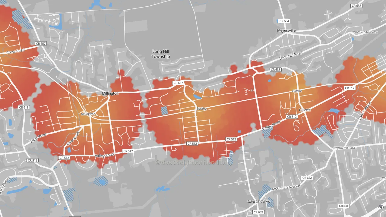 Transit Grade map of 07980, NJ