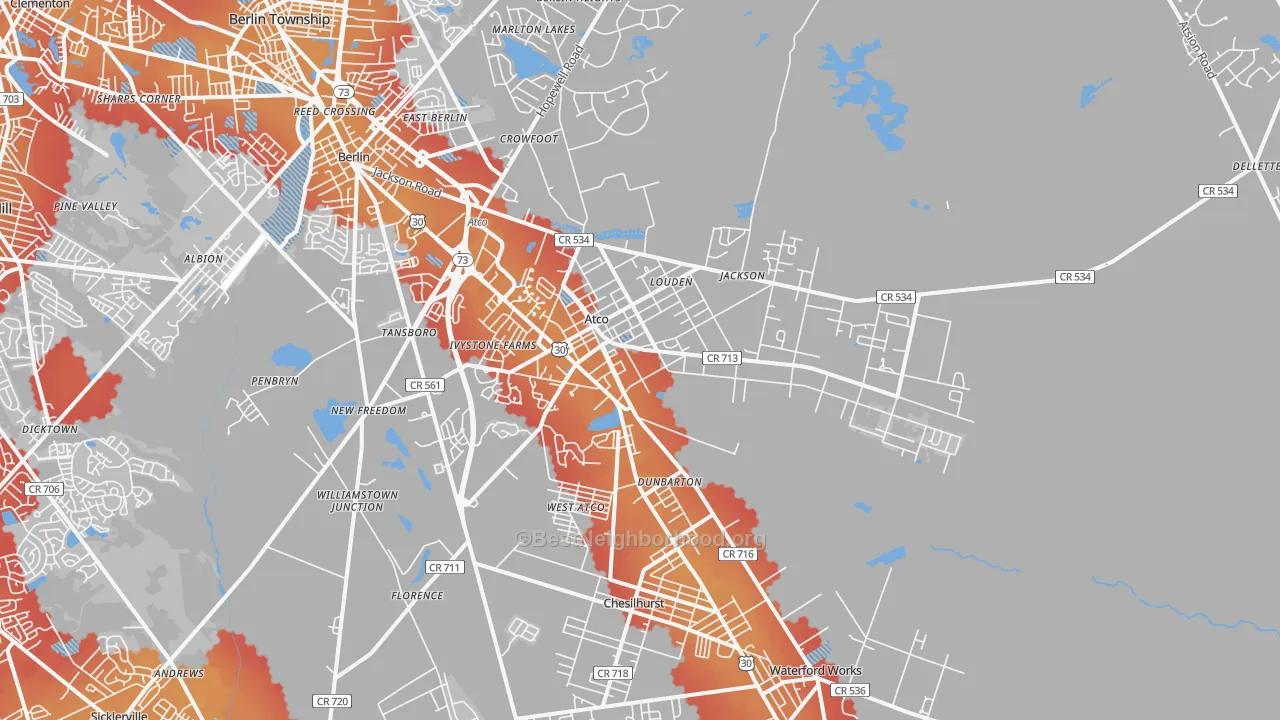 Transit Grade map of 08004, NJ