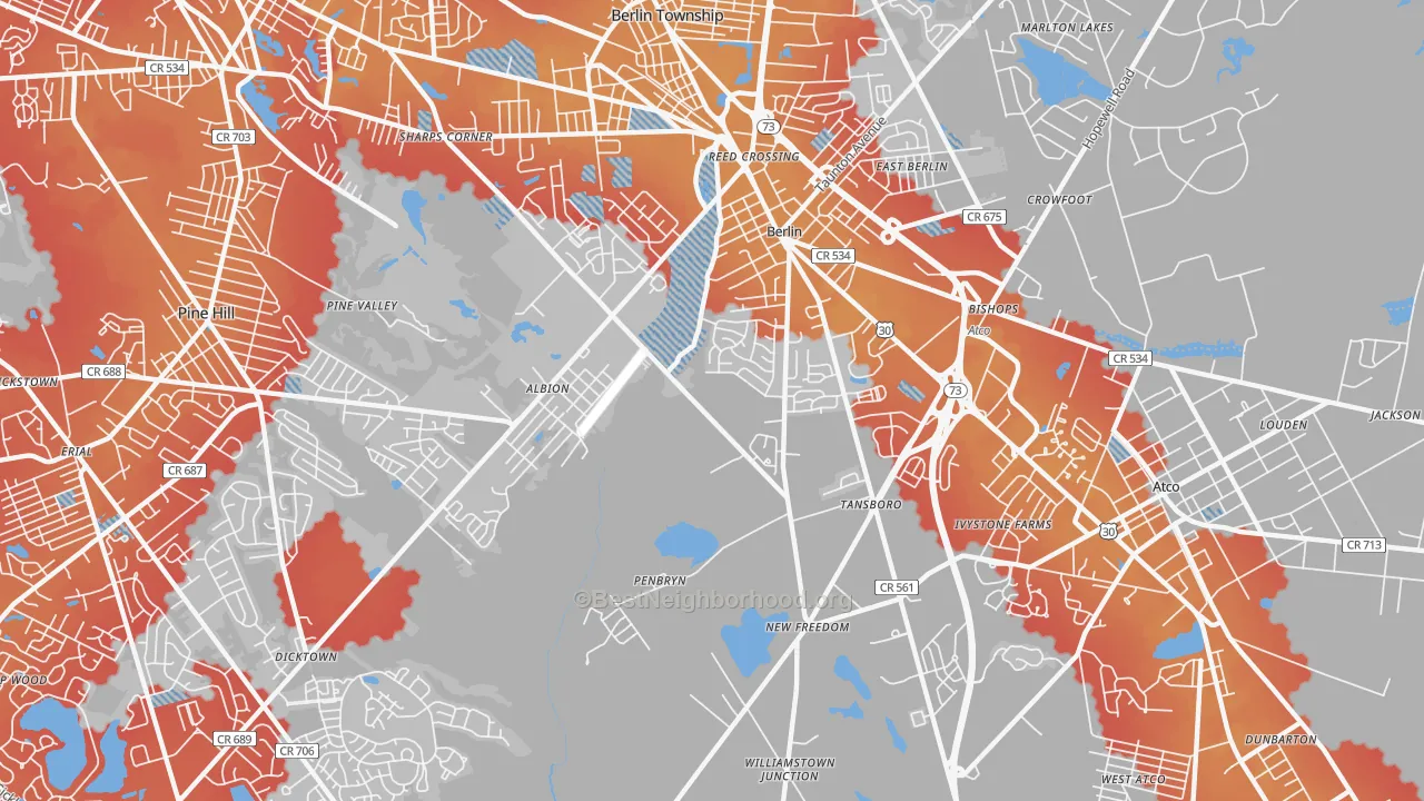 Transit Grade map of 08009, NJ