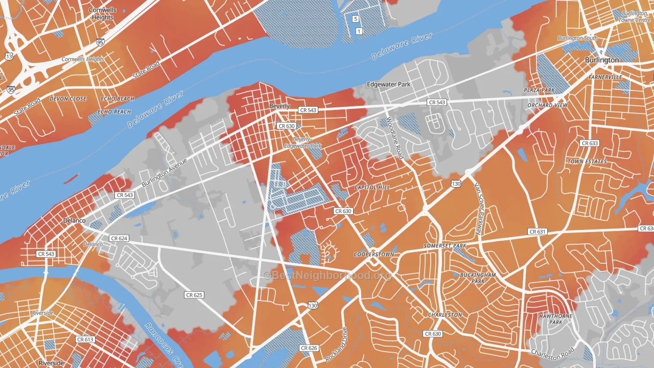 Transit Grade map of 08010, NJ