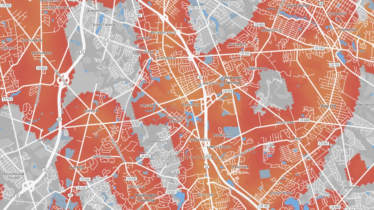 Transit Grade map of 08012, NJ