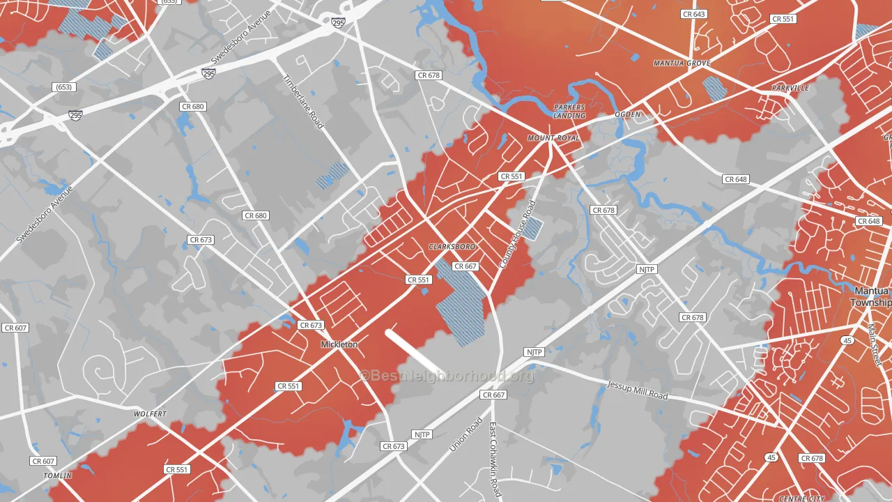 Transit Grade map of 08020, NJ