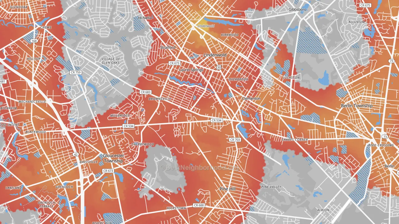 Transit Grade map of 08021, NJ