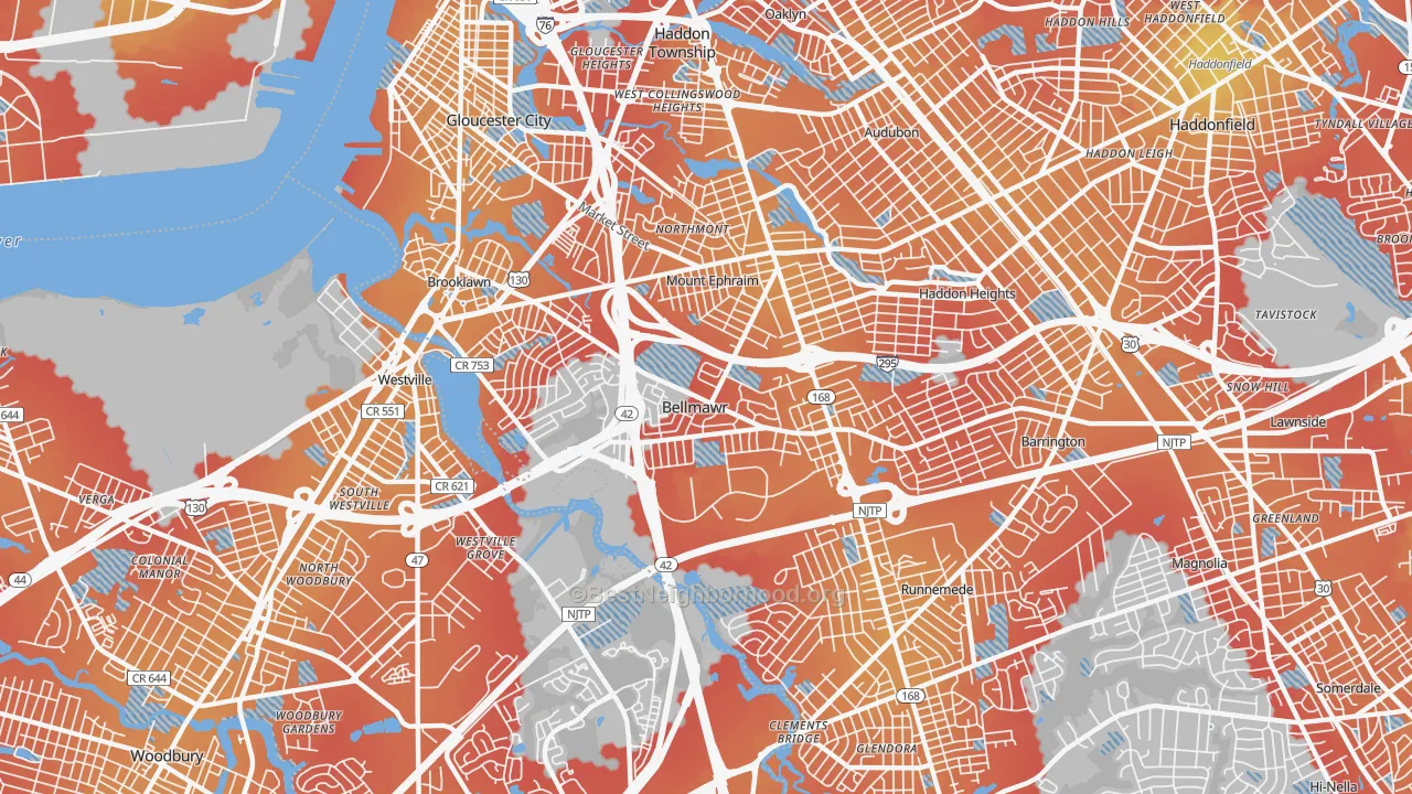 Transit Grade map of 08031, NJ
