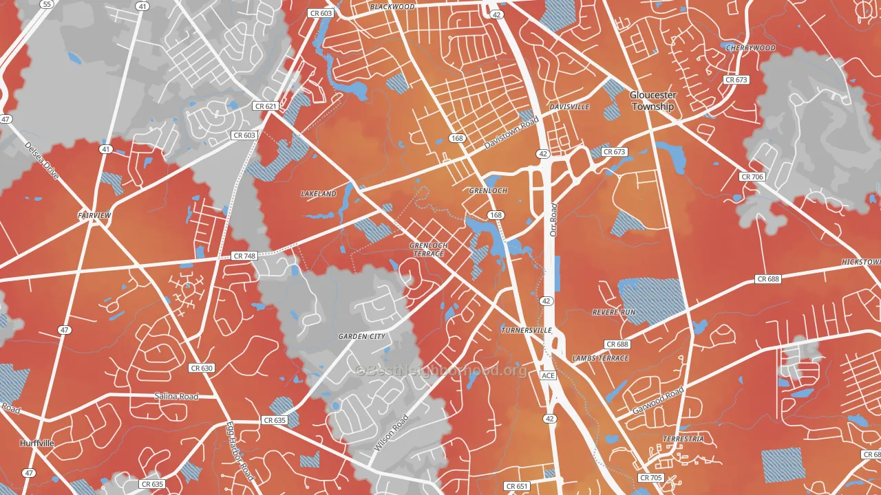 Transit Grade map of 08032, NJ
