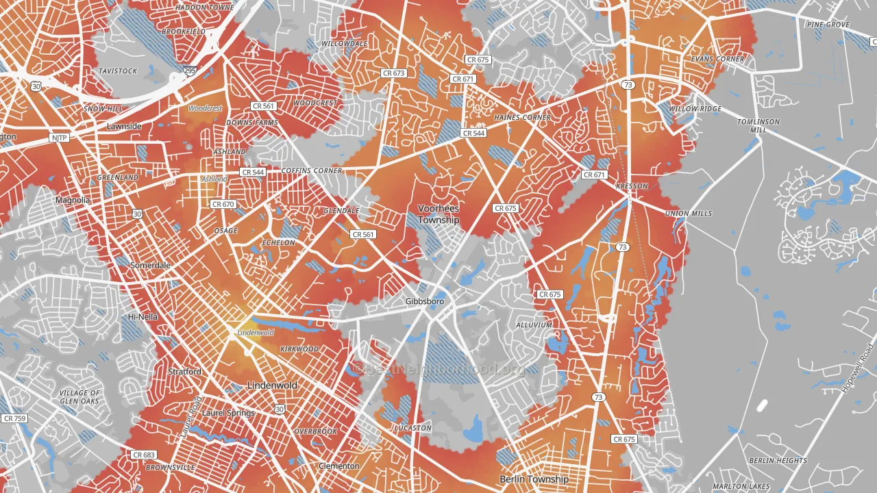 Transit Grade map of 08043, NJ
