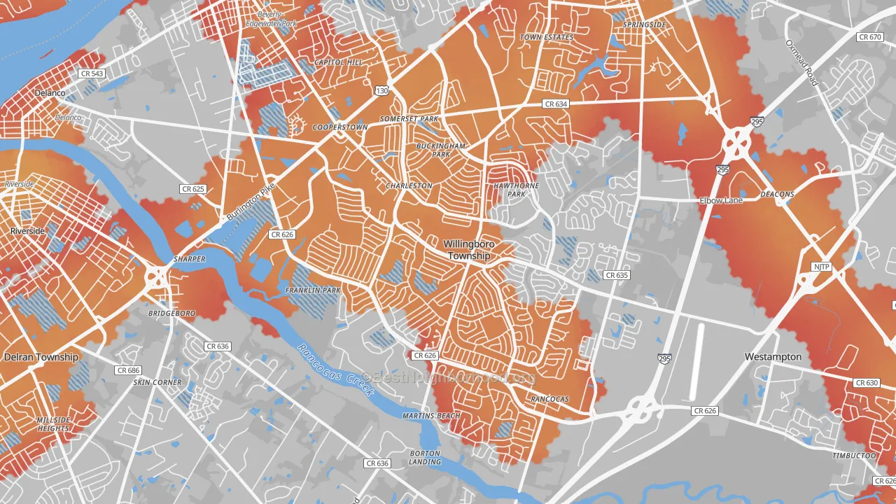 Transit Grade map of 08046, NJ