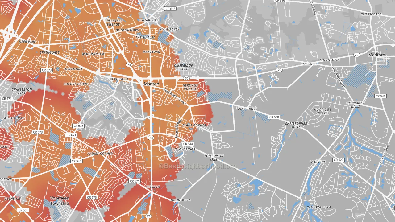 Transit Grade map of 08053, NJ