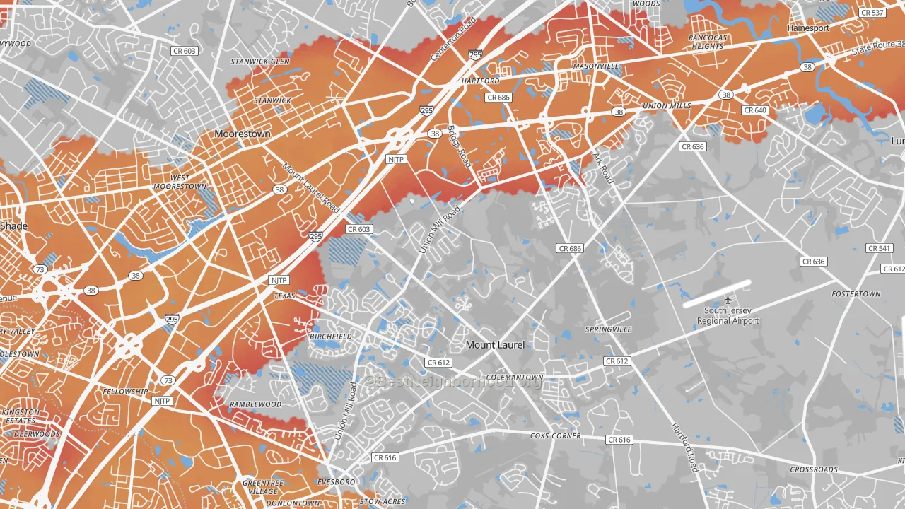 Transit Grade map of 08054, NJ