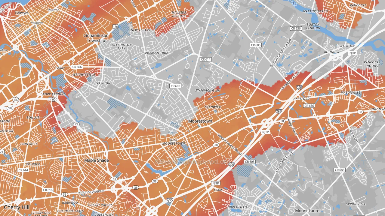 Transit Grade map of 08057, NJ