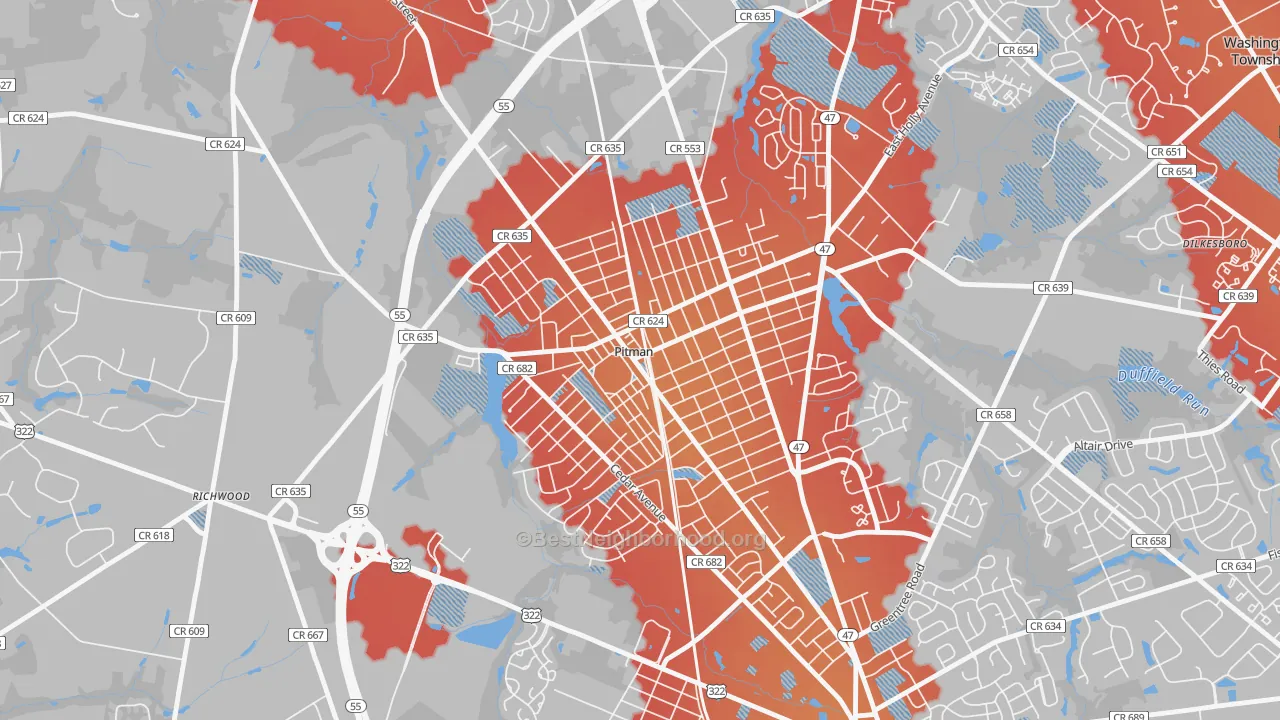 Transit Grade map of 08071, NJ
