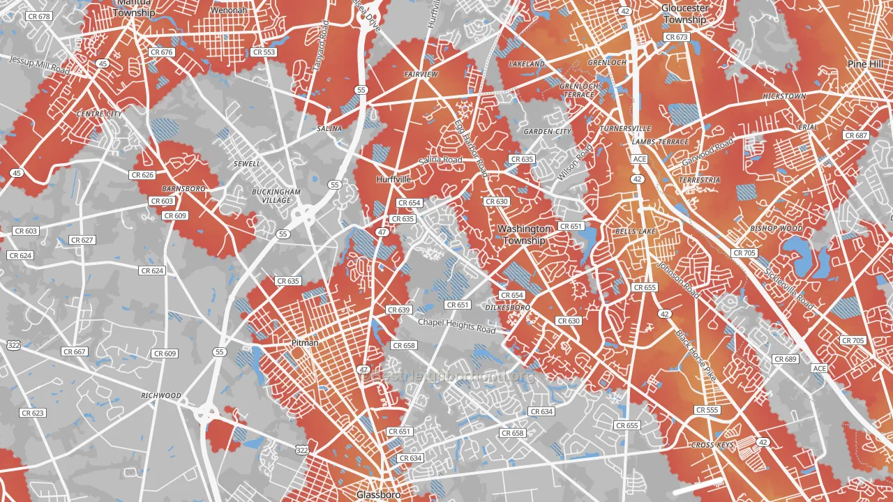 Transit Grade map of 08080, NJ