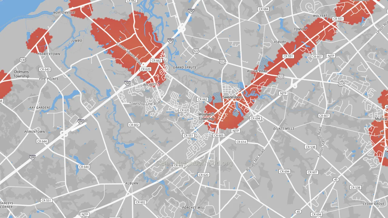 Transit Grade map of 08085, NJ