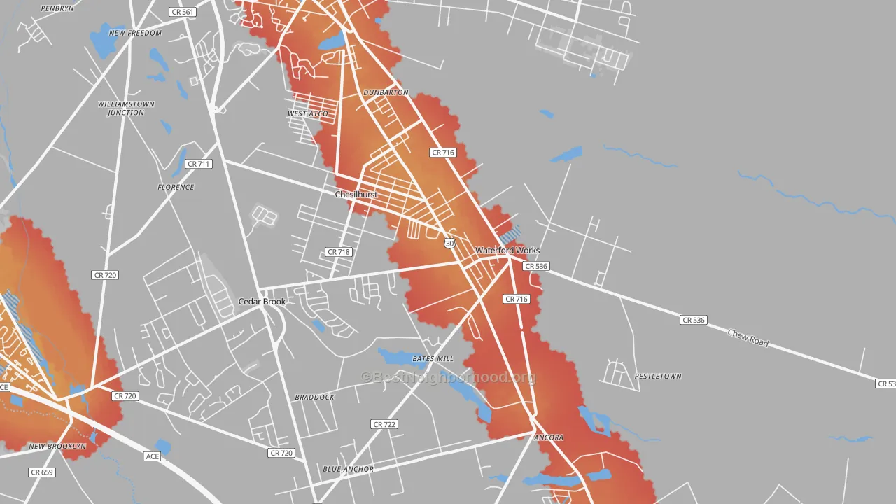 Transit Grade map of 08089, NJ