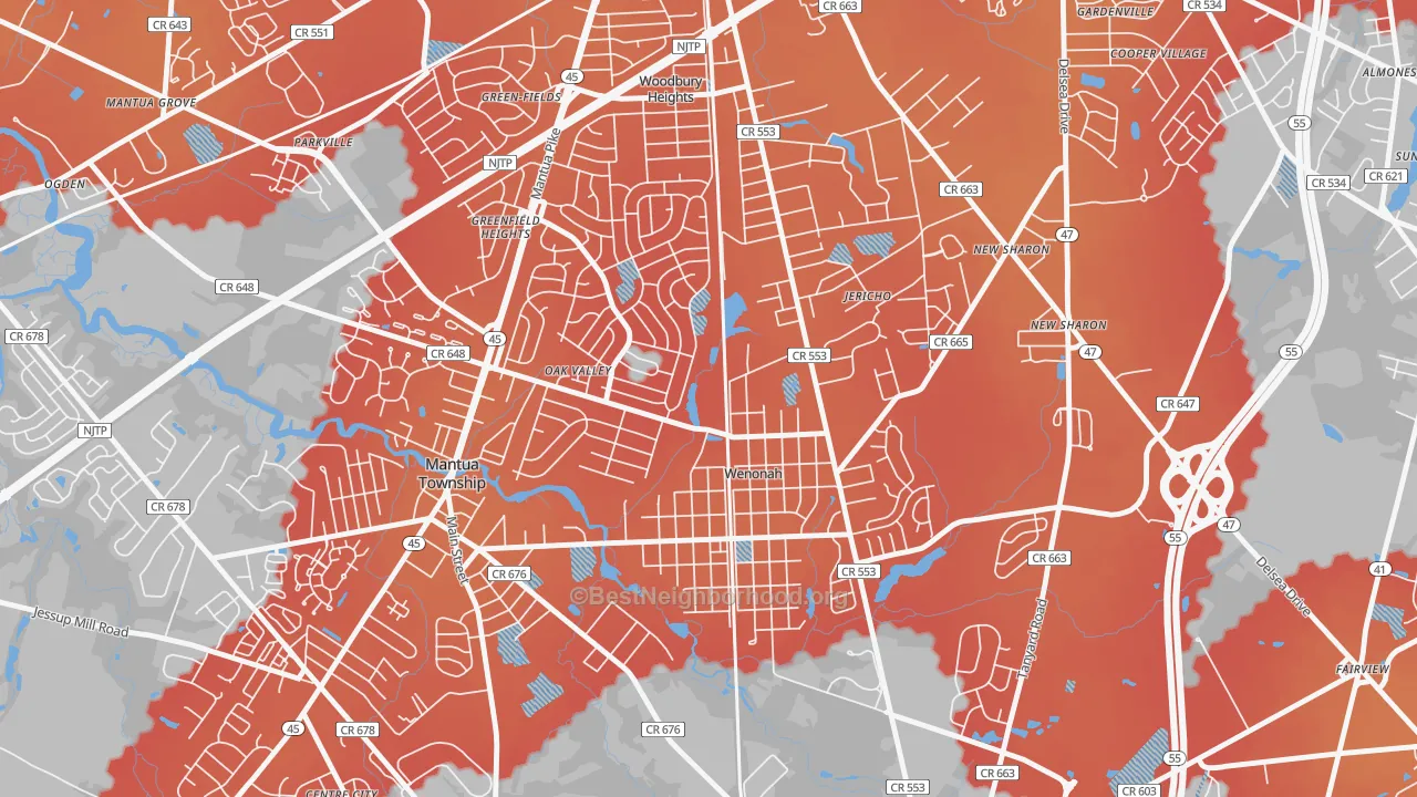 Transit Grade map of 08090, NJ