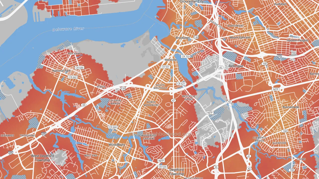 Transit Grade map of 08093, NJ