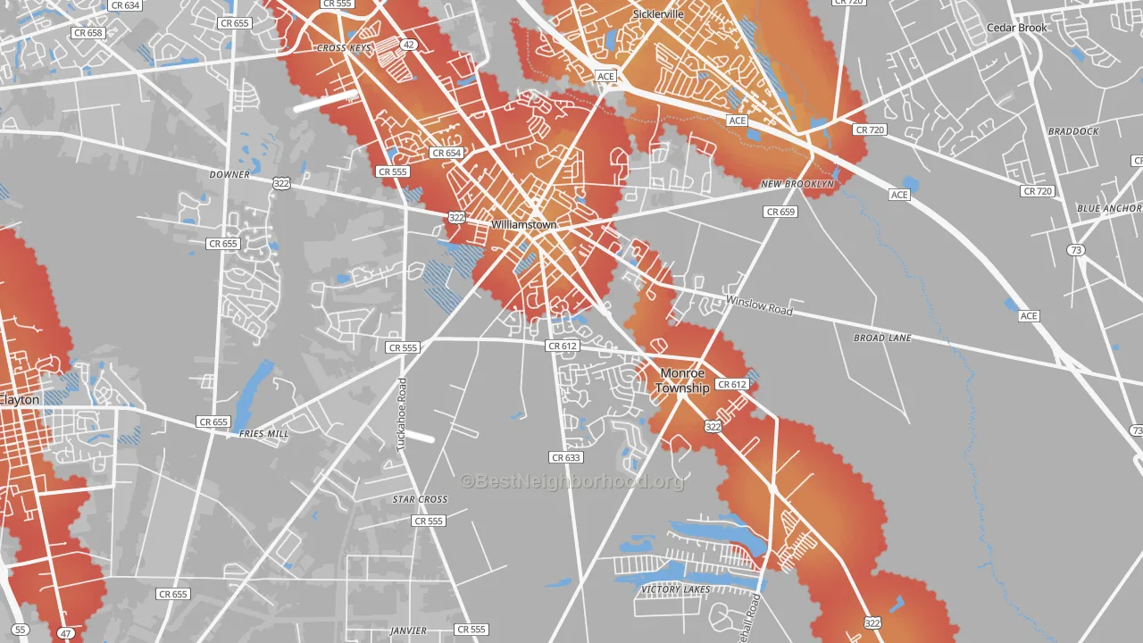 Transit Grade map of 08094, NJ