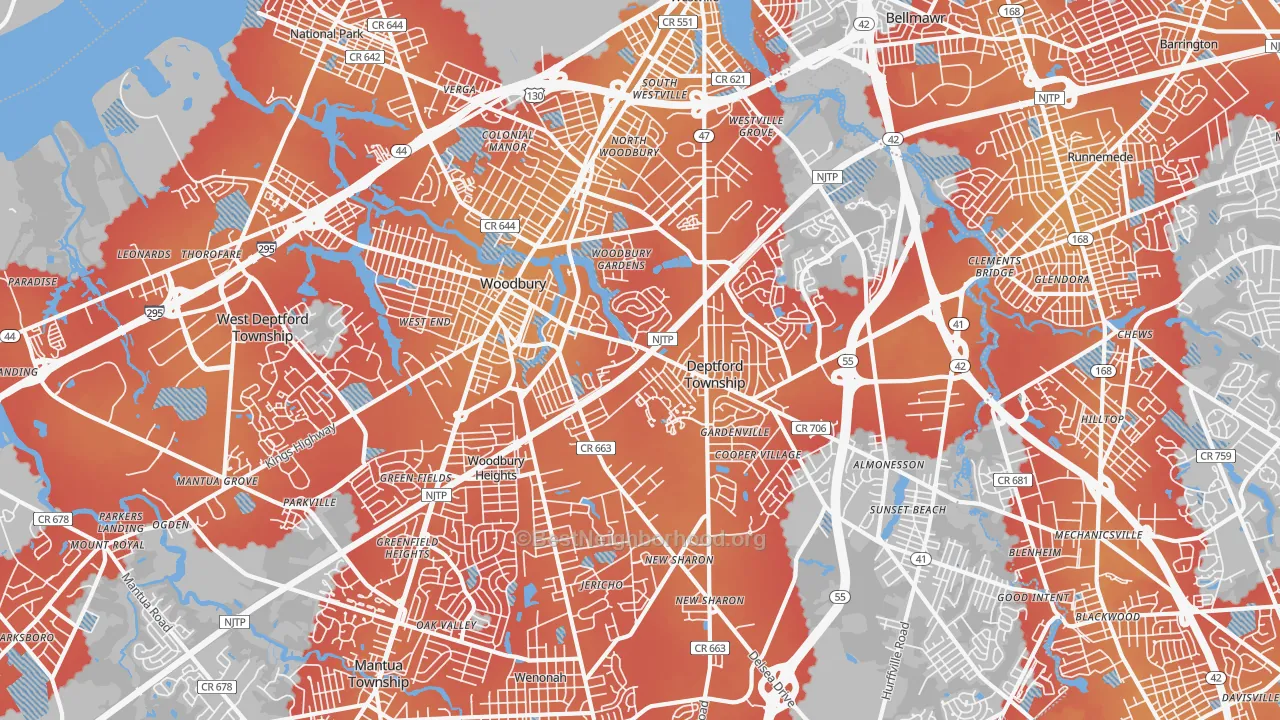 Transit Grade map of 08096, NJ