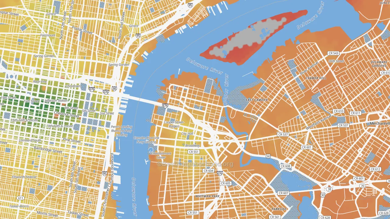 Transit Grade map of 08102, NJ