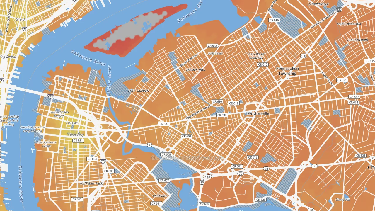 Transit Grade map of 08105, NJ