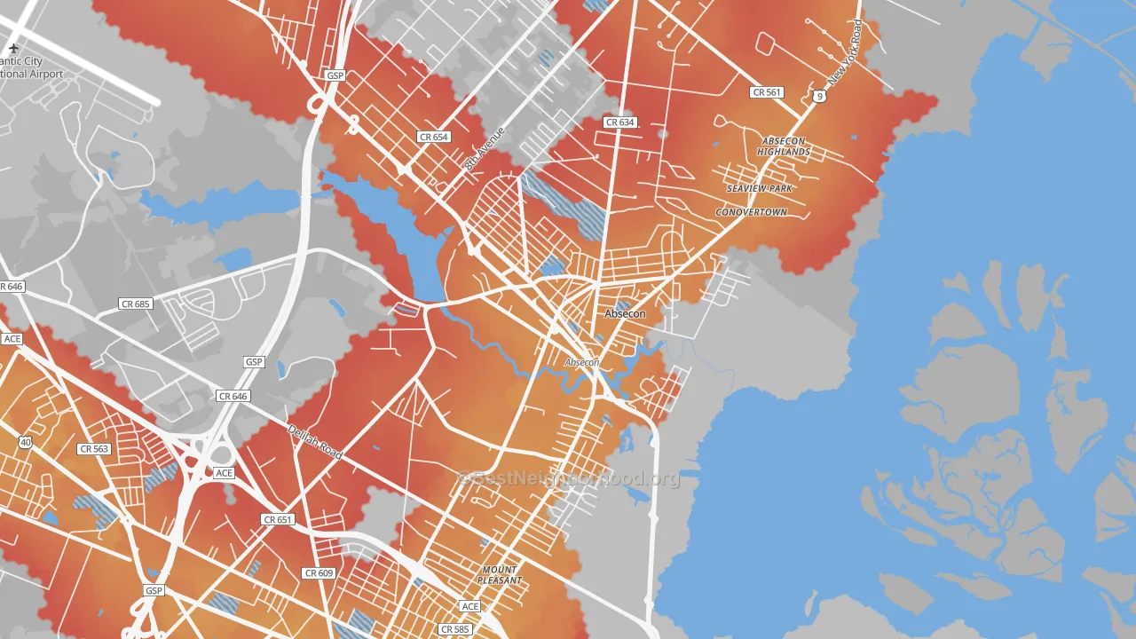 Transit Grade map of 08201, NJ