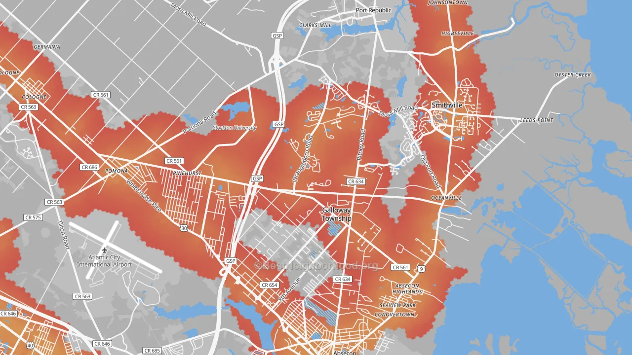 Transit Grade map of 08205, NJ