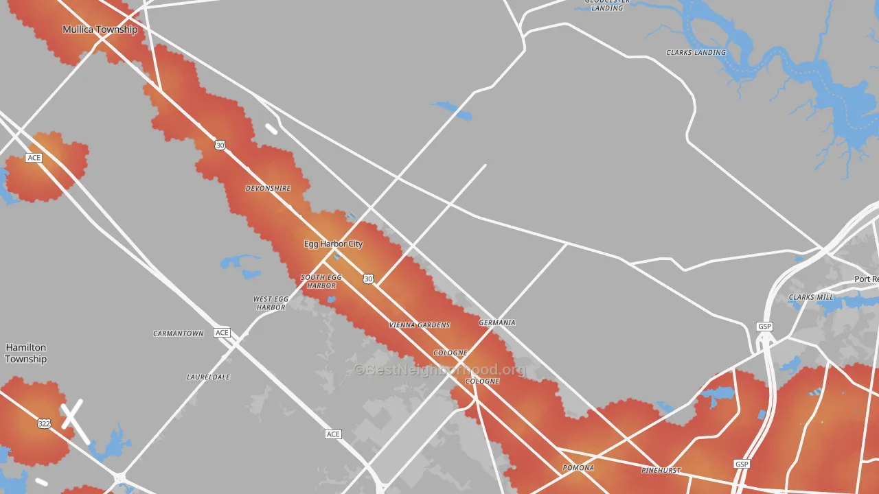 Transit Grade map of 08215, NJ