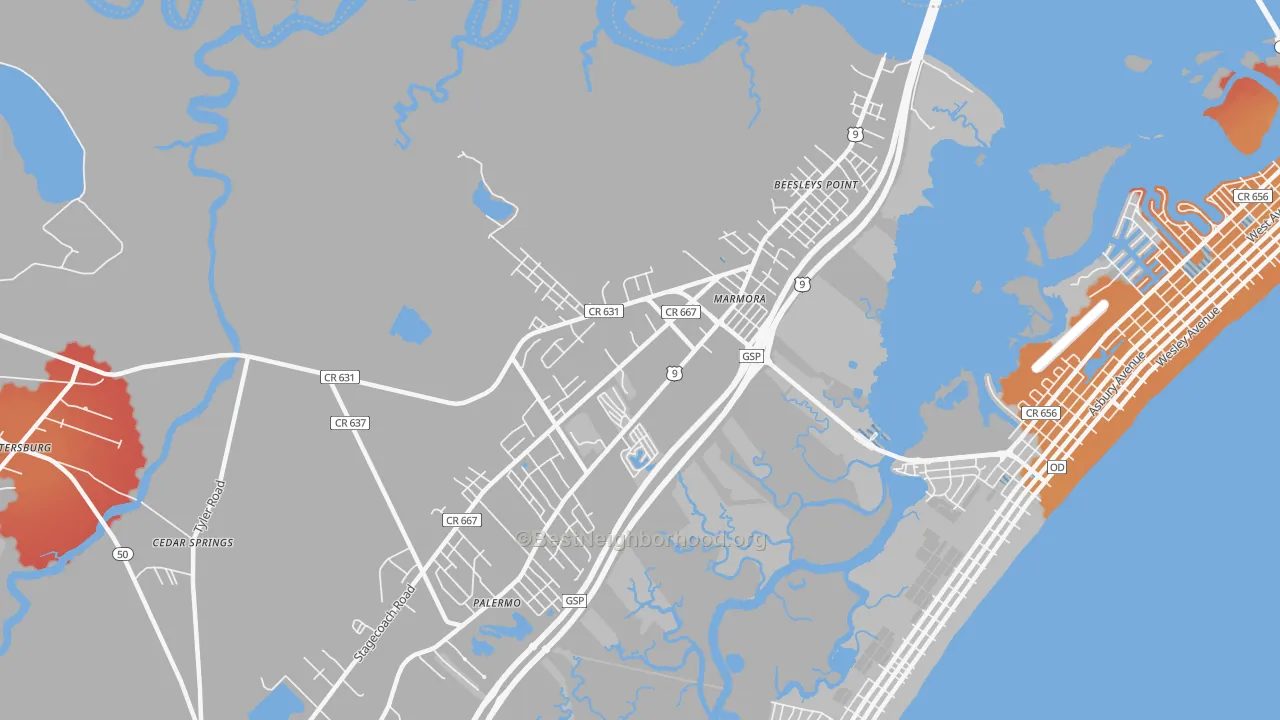 Transit Grade map of 08223, NJ