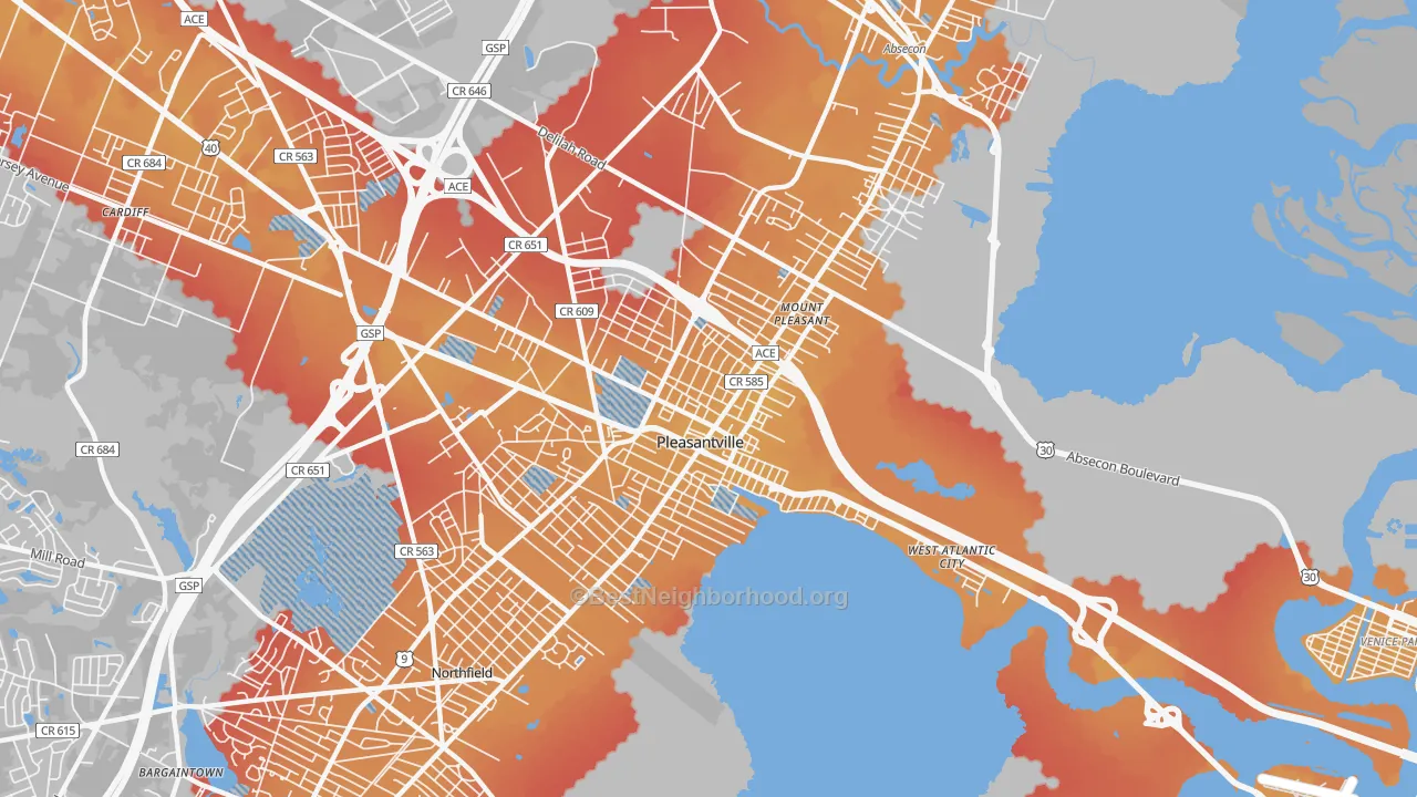 Transit Grade map of 08232, NJ