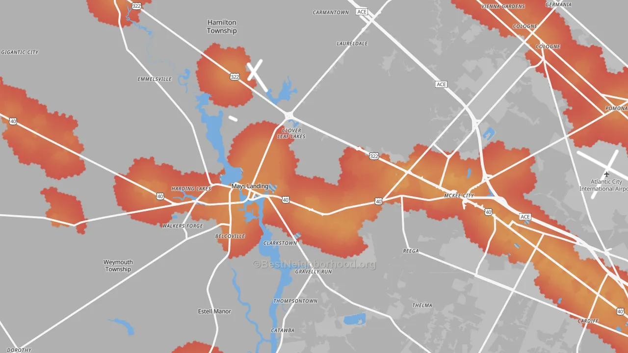 Transit Grade map of 08330, NJ