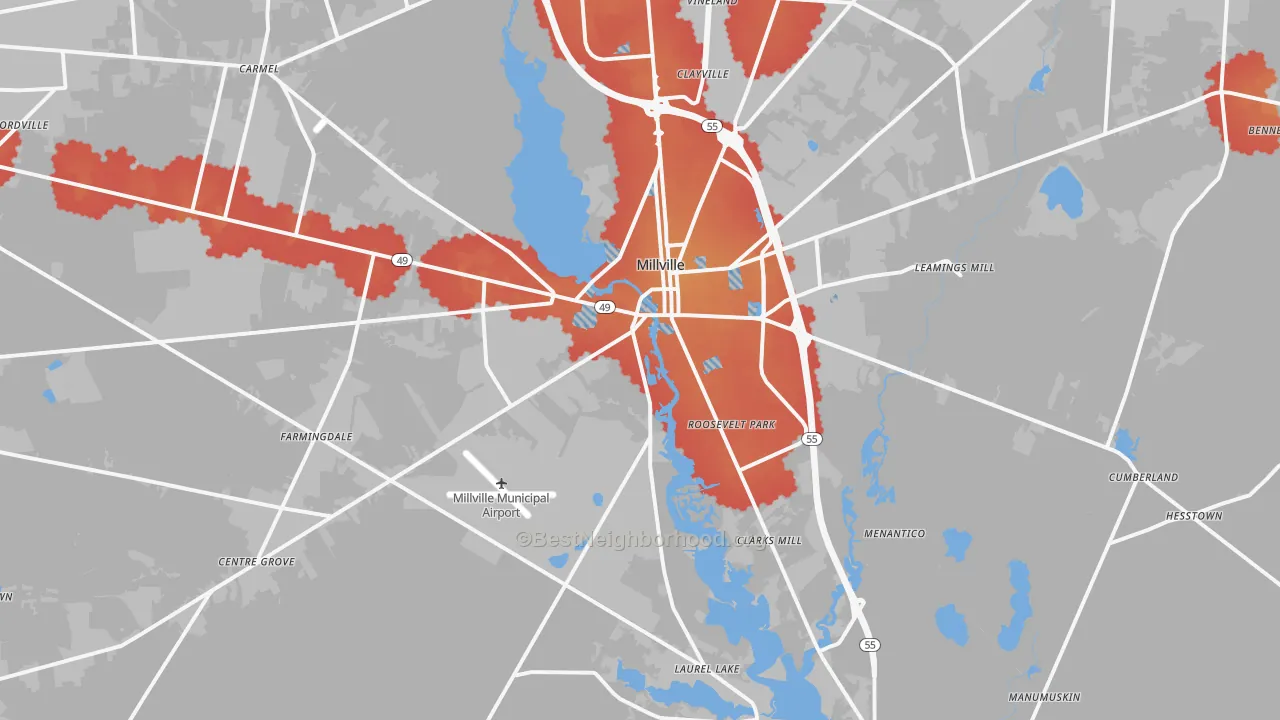Transit Grade map of 08332, NJ