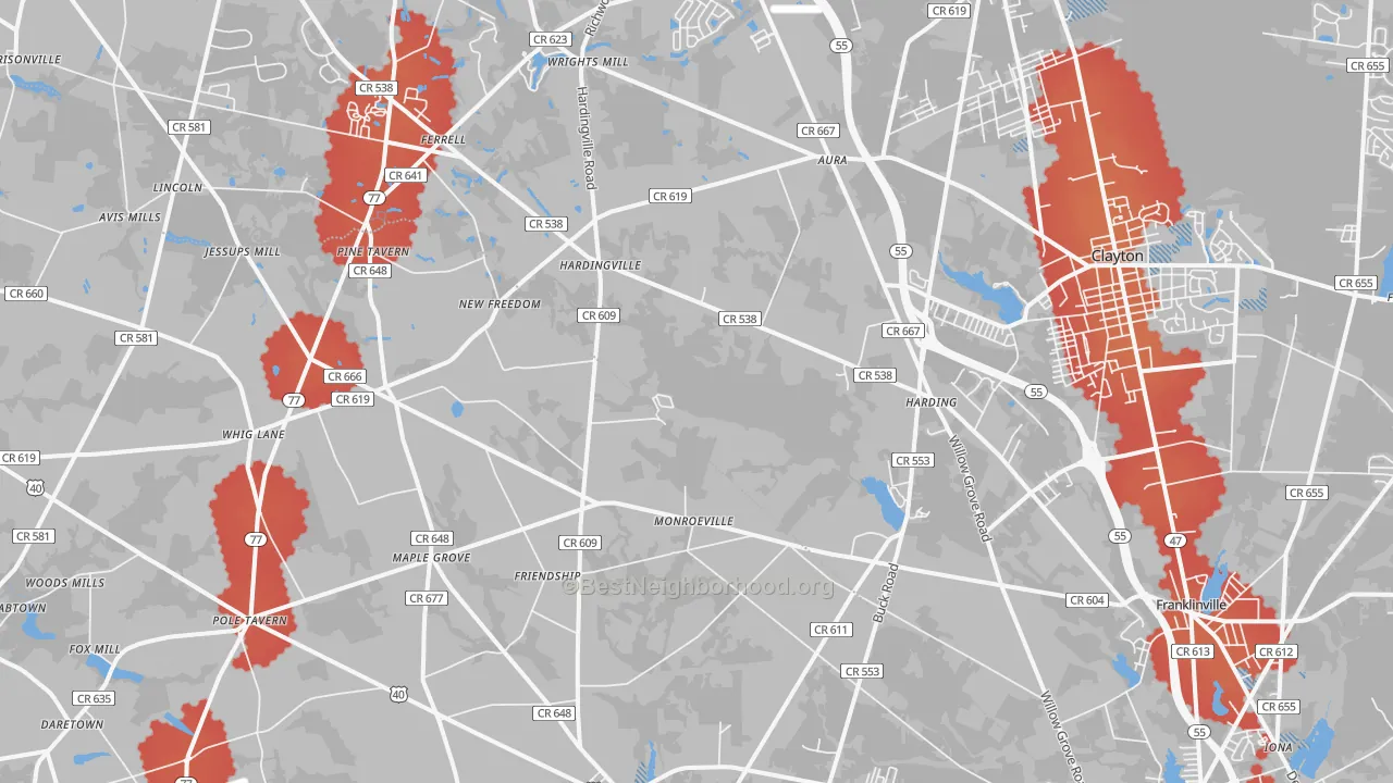Transit Grade map of 08343, NJ