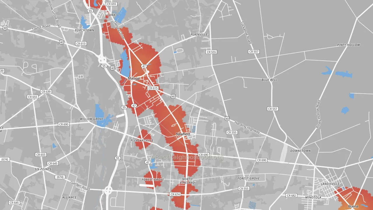 Transit Grade map of 08344, NJ