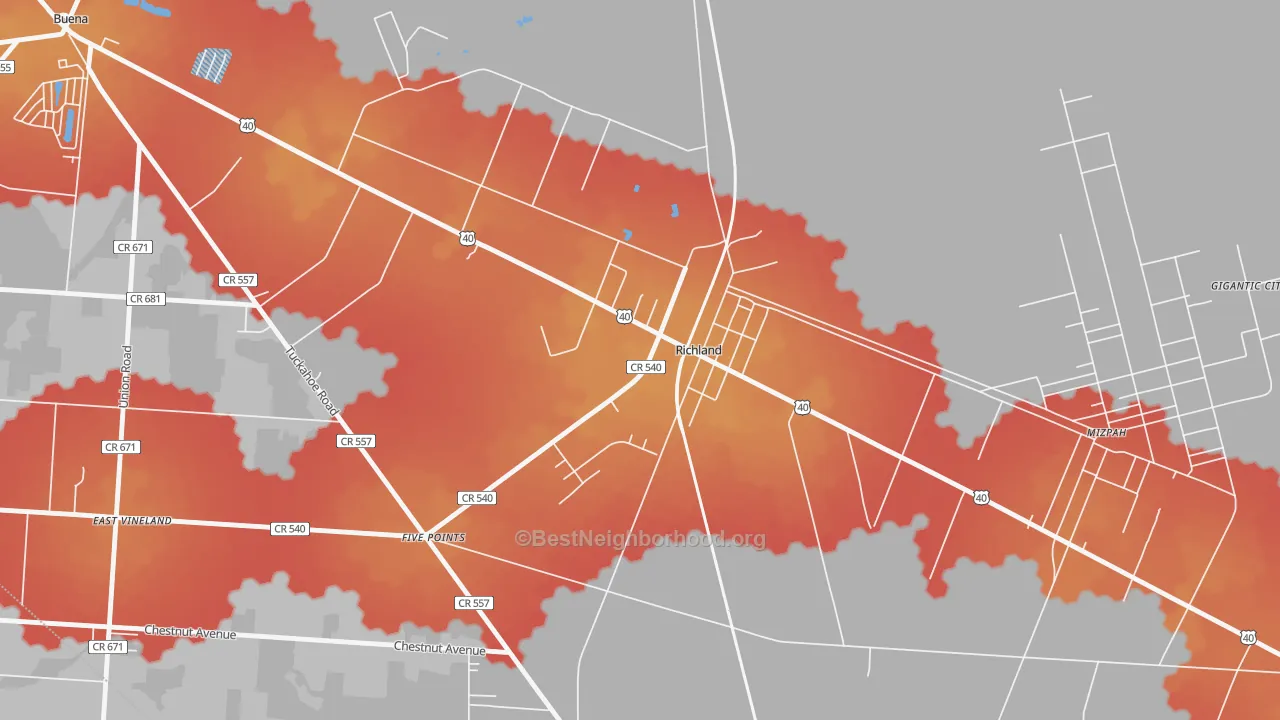 Transit Grade map of 08350, NJ