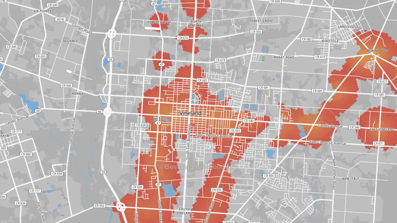 Transit Grade map of 08360, NJ