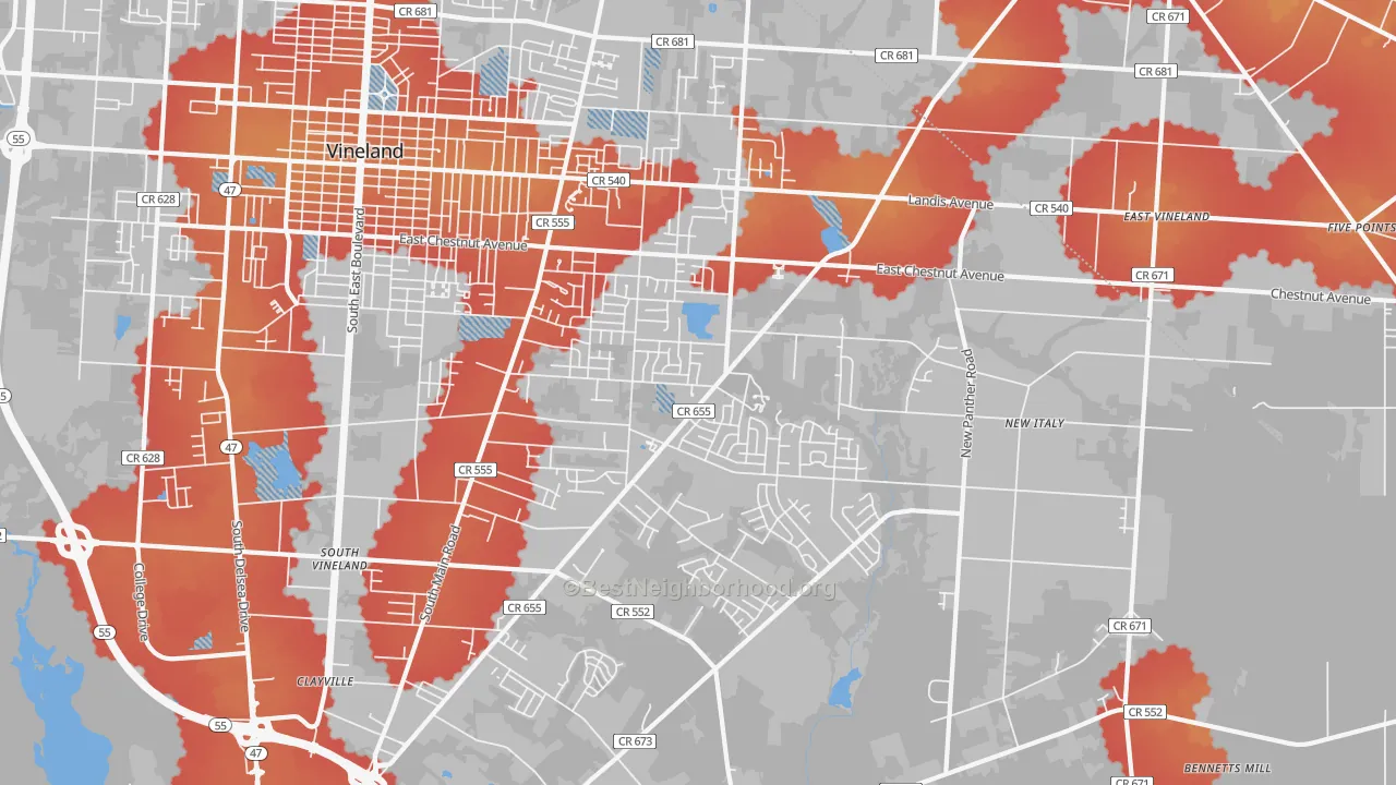 Transit Grade map of 08361, NJ