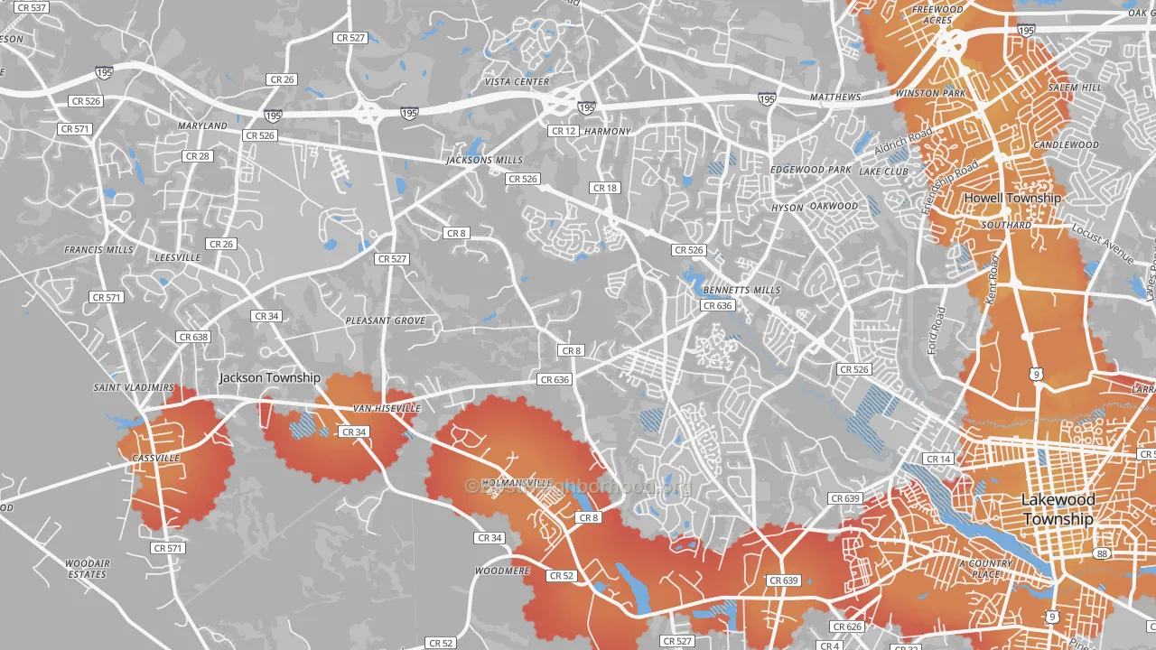 Transit Grade map of 08527, NJ