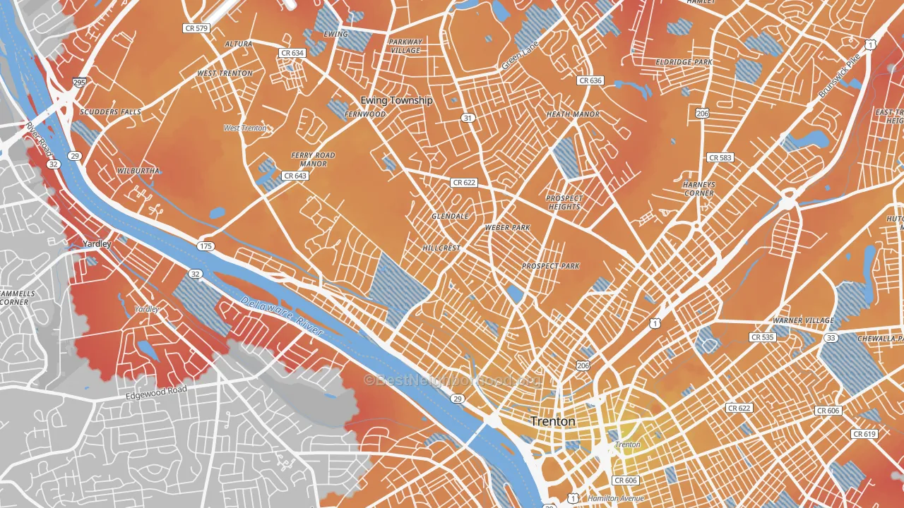 Transit Grade map of 08618, NJ