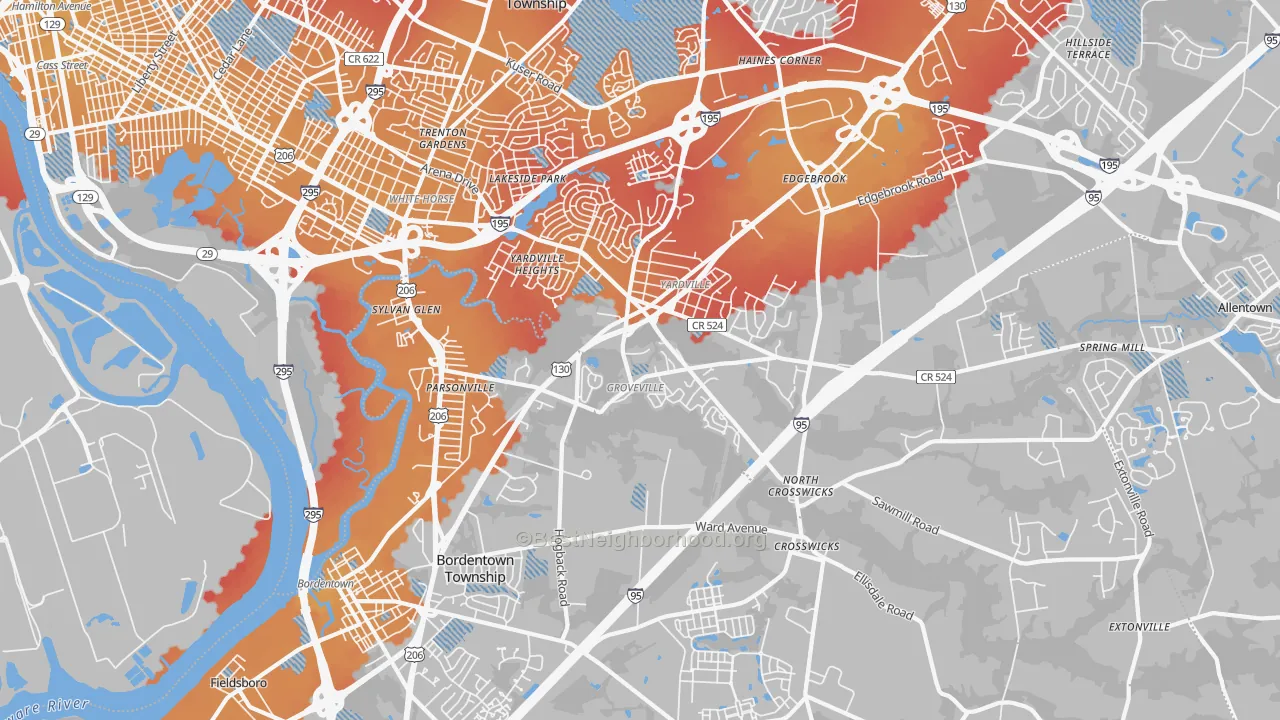 Transit Grade map of 08620, NJ