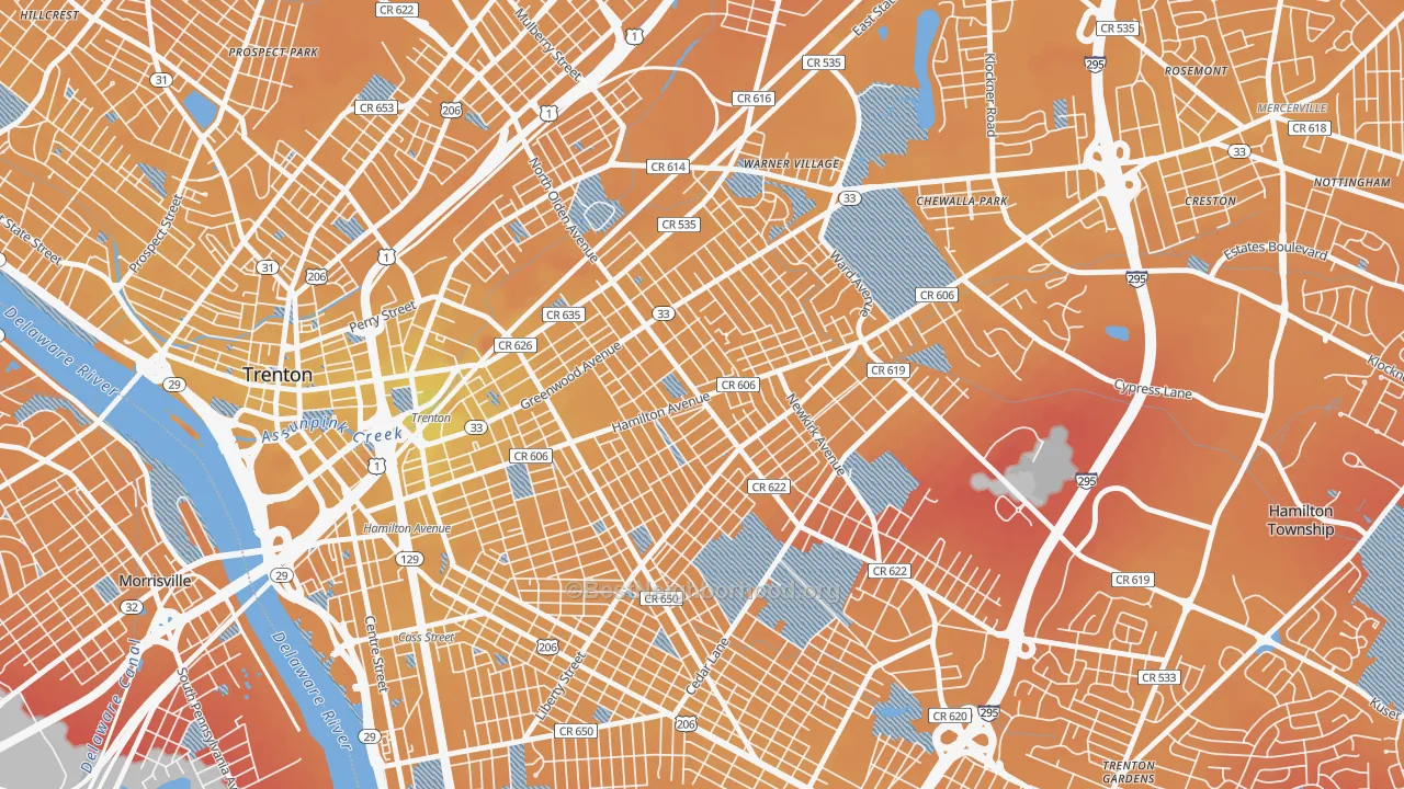 Transit Grade map of 08629, NJ