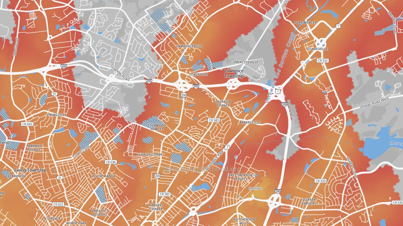 Transit Grade map of 08648, NJ