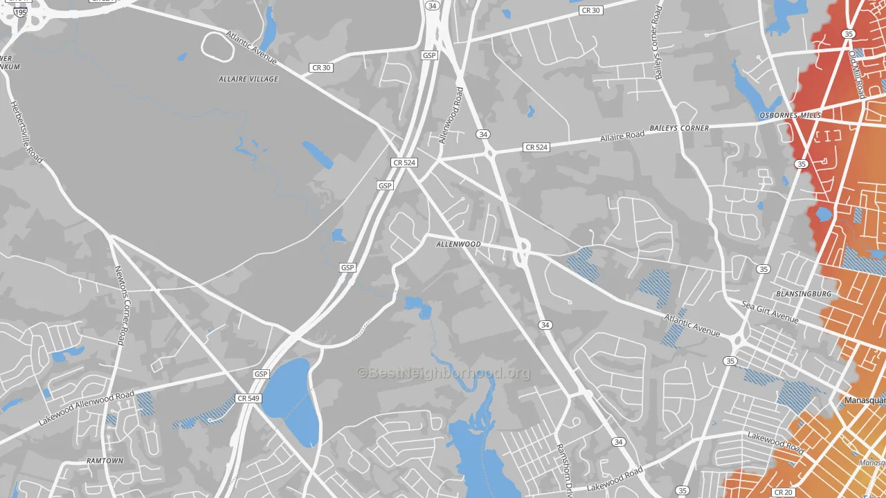 Transit Grade map of 08720, NJ