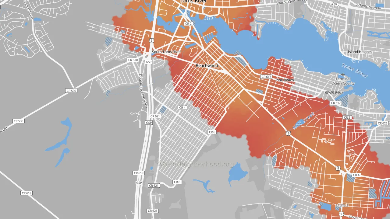 Transit Grade map of 08722, NJ