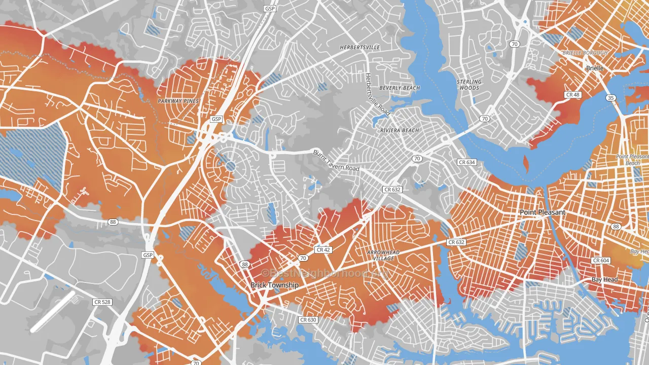 Transit Grade map of 08724, NJ