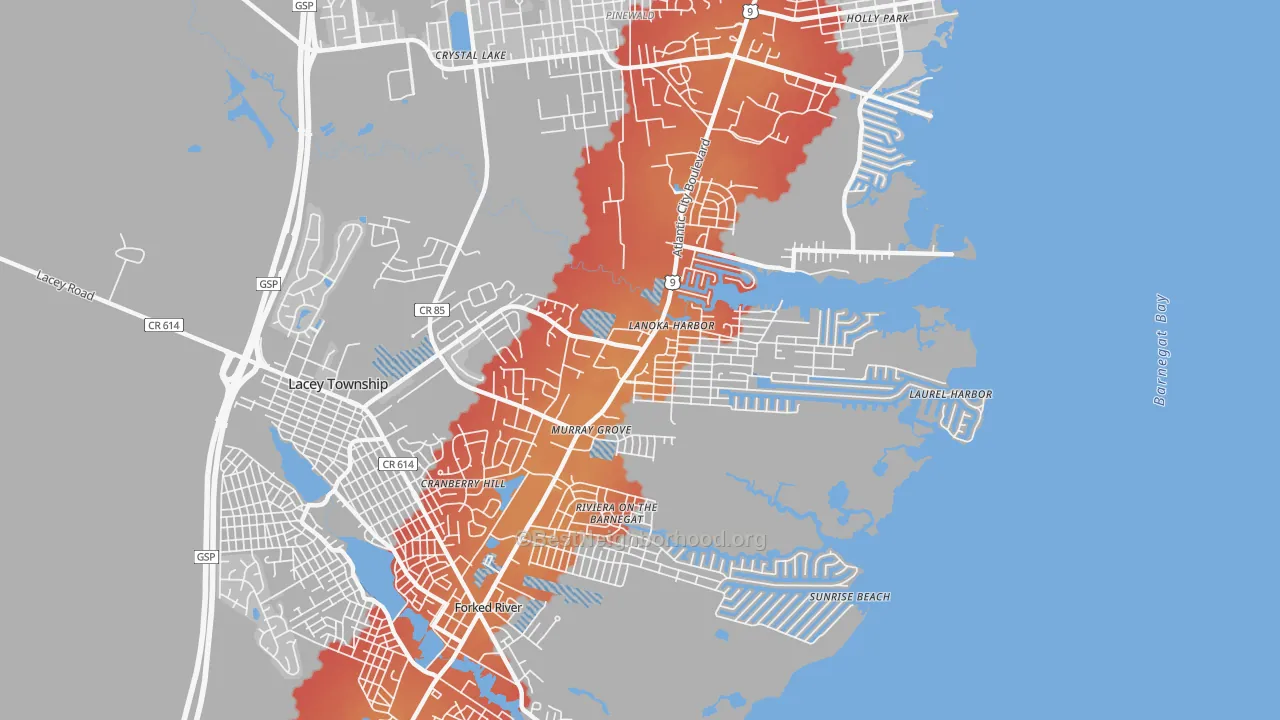 Transit Grade map of 08734, NJ