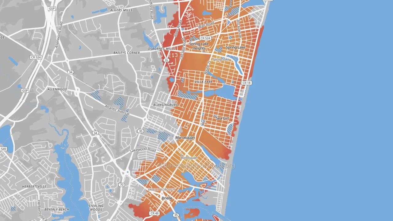 Transit Grade map of 08750, NJ