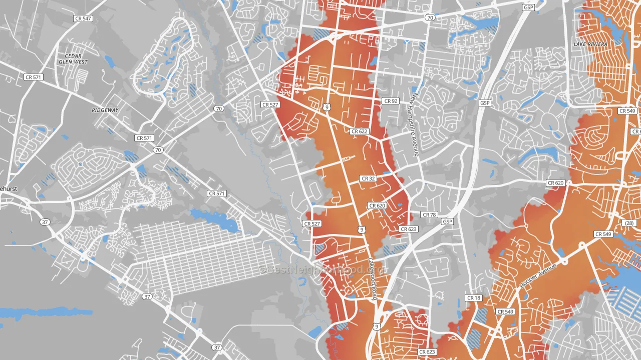 Transit Grade map of 08755, NJ