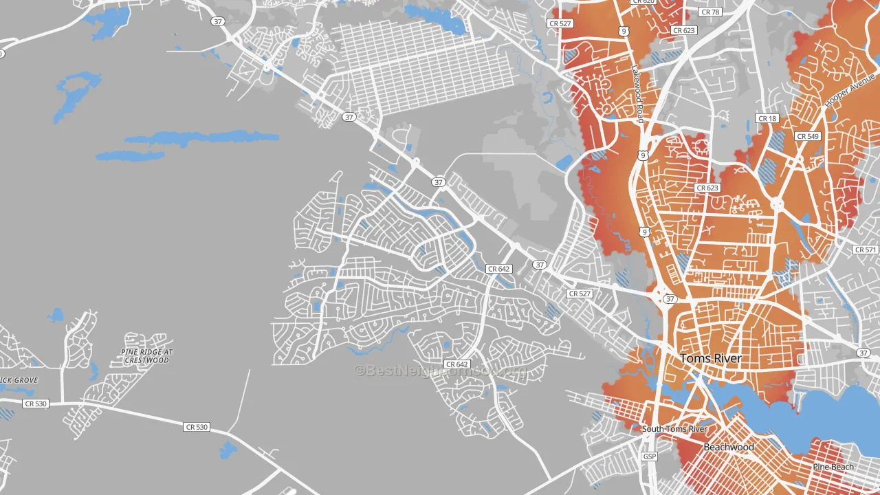 Transit Grade map of 08757, NJ